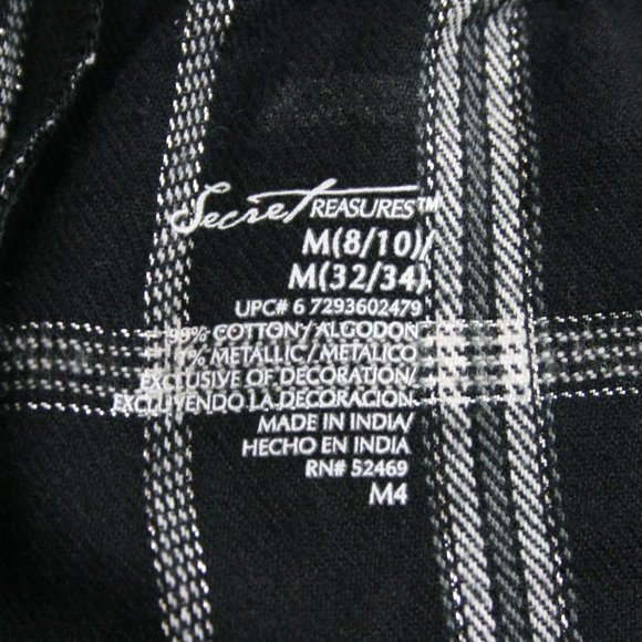 Vintage SecreTreasures Black Cotton Pajama Bottom w/ Glitter Silver Checks SZ M - Picture 6 of 8